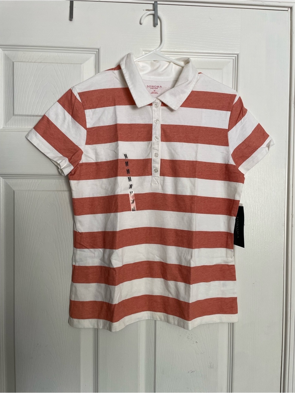 NWT Vintage 100% Cotton Sonoma Women’s size Medium White and Rust-Striped Polo